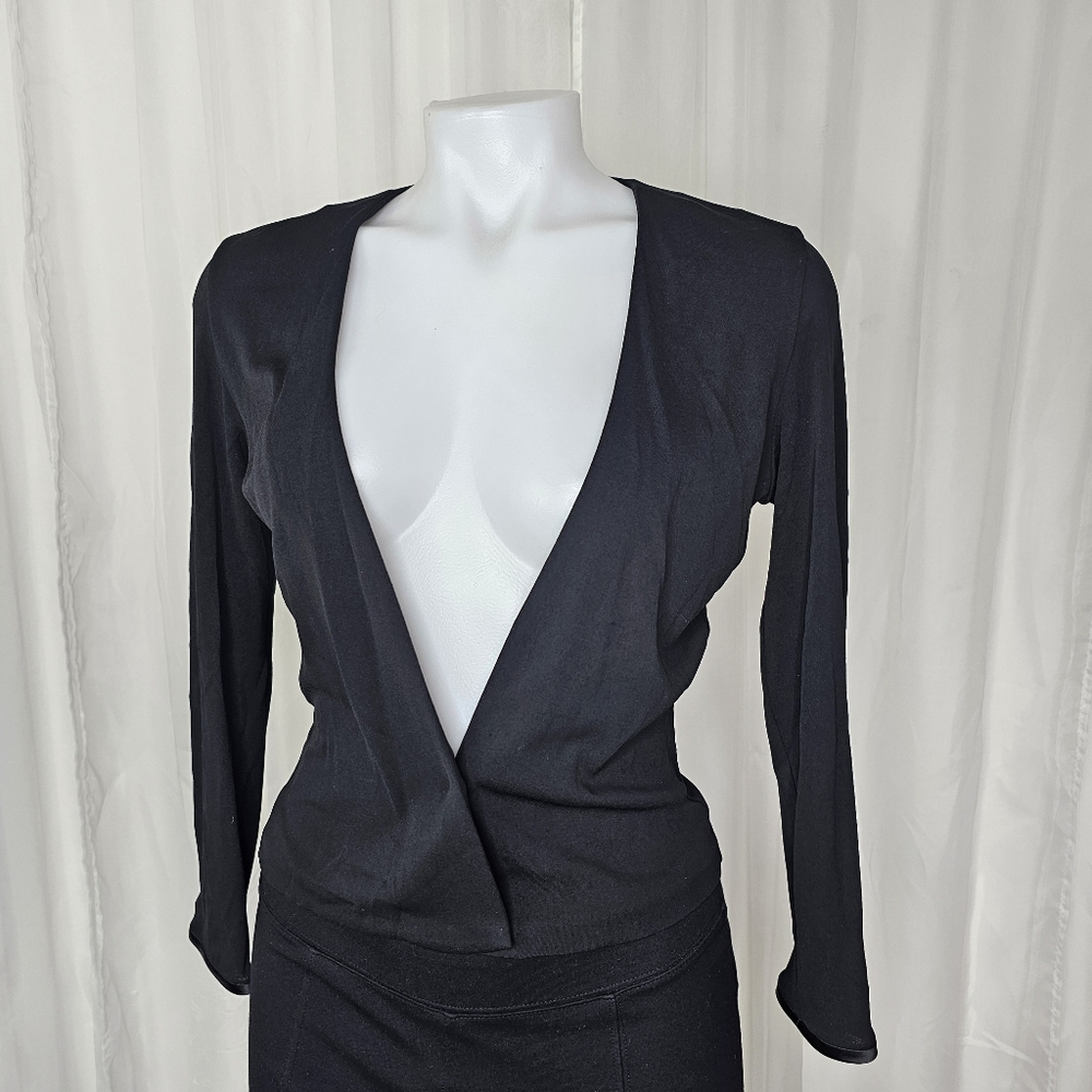 Heidi Weisel Black Deep V-Neck Long Sleeve Top Size 6